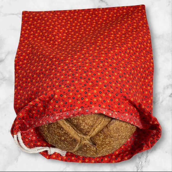 Red Floral Cotton Bread Bag, Reusable Sourdough Linen Bread Bag, Zero Waste - Picture 1 of 4